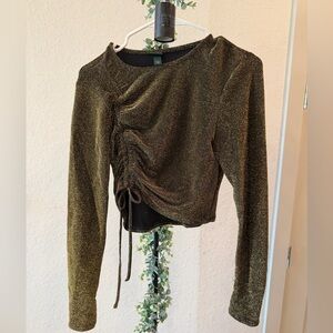 Wild Fable Gold Shimmer Ruched Long Sleeve Crop Top